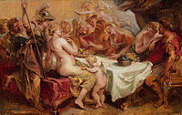 The wedding of Peleus and Thetis label QS:Len,"The wedding of Peleus and Thetis" label QS:Lpl,"Ślub Tetydy i Peleusa" label QS:Lnl,"De bruiloft van Peleus en Thetis" . 1636. oil on panelmedium QS:P186,Q296955;P186,Q106857709,P518,Q861259. 26.5 × 42 cm (10.4 × 16.5 in). Chicago, Art Institute of Chicago.