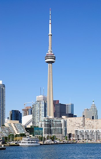 The CN Tower and the Toronto Harbour viewed from the Toronto City Centre Airport