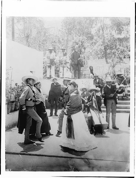 File:Two Mexican couples dancing outside to the music of a band, ca.1905 (CHS-1313).jpg