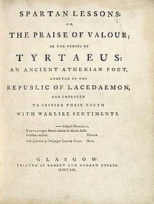 Tyrtaeus Spartan Lessons; Glasgow: Robert and Andrew Foulis, 1759 (title-page)