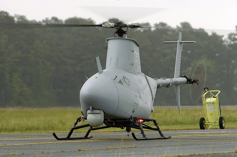 File:US Navy 050627-N-0295M-138 A RQ-8A Fire Scout Vertical Takeoff and Landing Tactical Unmanned Aerial Vehicle (VTUAV) System turns at its flight power setting prior to a flight demonstration.jpg