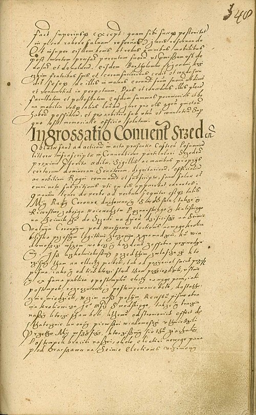 Resolution of the sejmik of Poznań and Kalisz voivodeships in Środa approving the election of Sigismund III Vasa as King of Poland in 1587