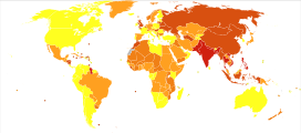 Deaths from Urolithiasis in 2012 per million persons. Statistics from WHO, grouped by deciles   0-0   1-1   2-2   3-3   4-20 * The following groupings/assumptions were made: ** France includes the overseas departments as well as overseas collectivities. ** The United Kingdom includes the Crown dependencies as well as the overseas territories. ** The United States of America includes the insular areas. ** The Netherlands includes Aruba and the Netherlands Antilles. ** Denmark includes Greenland and the Faroe islands.