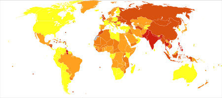 ไฟล์:Urolithiasis world map-Deaths per million persons-WHO2012.svg