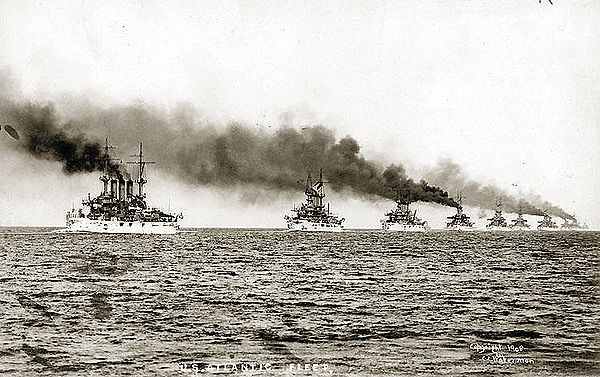 The Great White Fleet demonstrating U.S. naval power in 1907; it was proof that the U.S. Navy had blue-water capability.