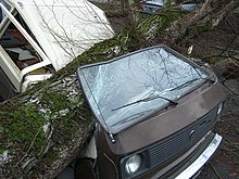 A car crushed by a tree following a storm. Vanagon crushed in Seattle.jpg