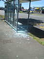 Vandalised bus stop, Hamilton.JPG
