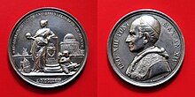 Silver medal celebrating the 1891 Pope Leo XIII's inauguration of the new observatory Vatican Observatory 1891.jpg