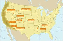 The War Relocation Authority operated ten Japanese-American internment camps in remote areas of the United States during World War II. WarRelocationMap.jpg