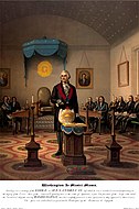 Print portraying George Washington as Master of his Lodge