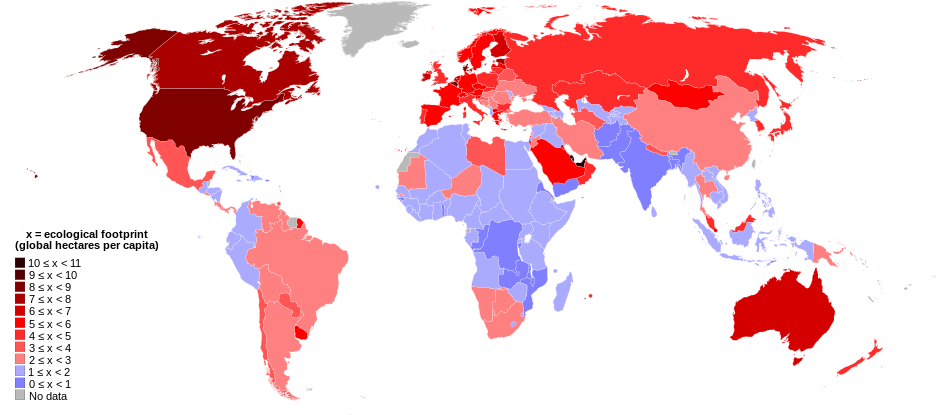 World map of countries by ecological footprint (2007)