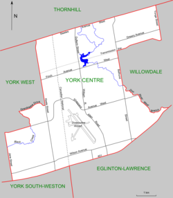 Map of York Centre under 2003 boundaries York Centre (2003 federal riding map).png