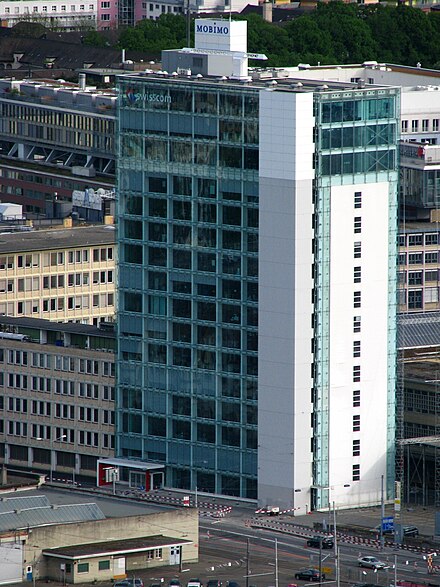 Swisscom-Tower (ehemals Bluewin-Tower) in Zürich; ehemaliger Hauptsitz der Bluewin AG