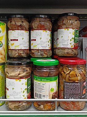 Pickled mushrooms in Saint Petersburg shop