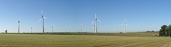 Wind farm in Estinnes. 11 turbines E-126 7,5MW wind farm Estinnes Belgium.jpg