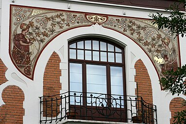 Art Nouveau sgraffito rinceaux on Avenue Richard Neybergh no. 160, Brussels, architect Eugène Leman, non attributed sgraffito, 1910[24]