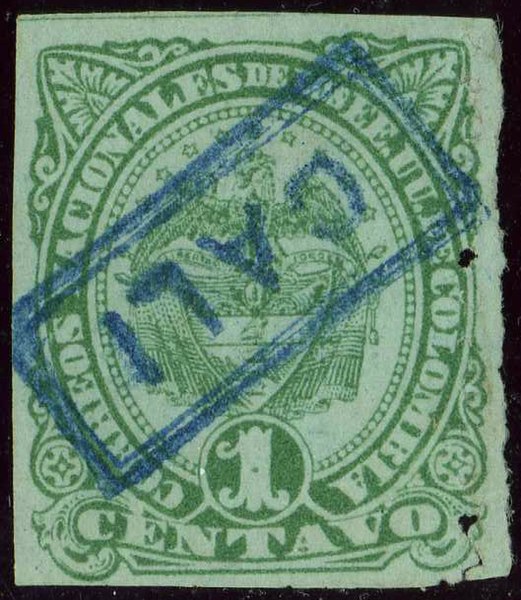 File:1883 1c EU de Colombia frame Cali Yv73 Mi78.jpg