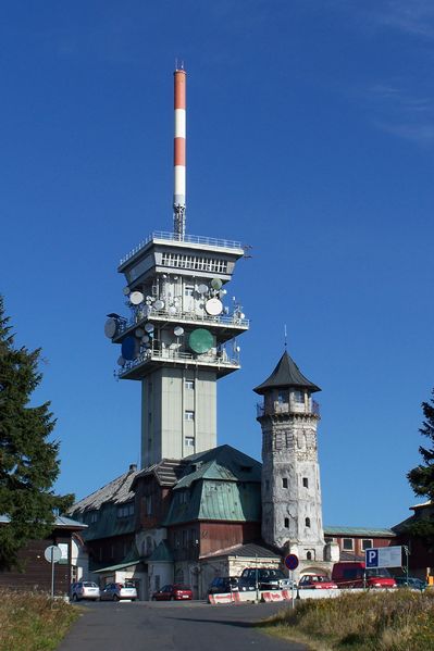 Klínovec broadcast tower and the smaller observation tower