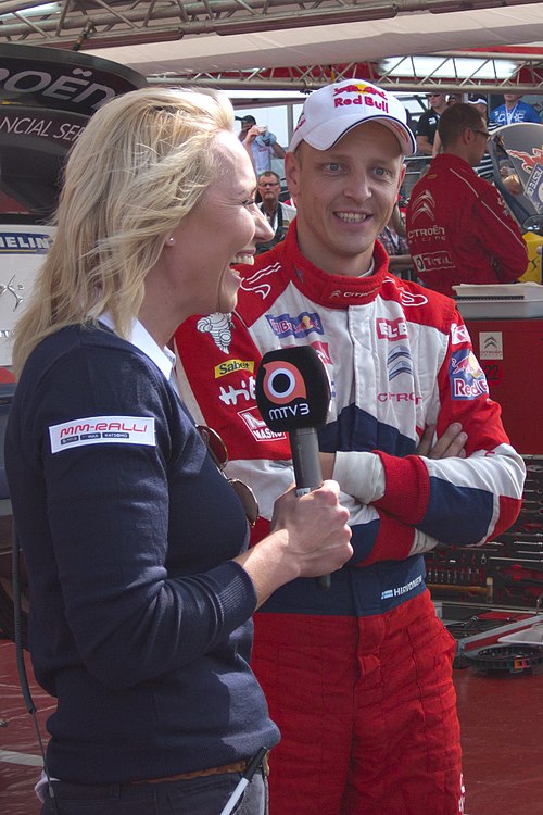 Mikko Hirvonen, who finished second, interviewed during the Rally Finland
