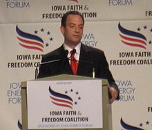 RNC chairman Reince Priebus speaks at the Iowa Faith & Freedom Coalition Fall Presidential Forum 2 Faith and Freedom 002 (6271149930) (cropped).jpg