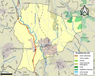 Barevná mapa znázorňující využití půdy.