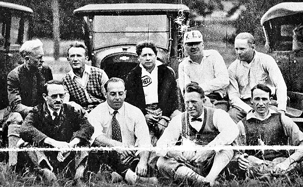 Abalone League players (lr) Fred Bechdolt, Edward Kuster, James Hopper, John Hillaiard, Ernest Schwinenger, Front: Talbert Josselyn, C.K. Van Ripper, 