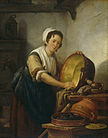 Woman scrubbing a kettle label QS:Len,"Woman scrubbing a kettle" label QS:Lpl,"Kobieta czyszcząca kocioł" label QS:Lnl,"De ketelschuurster" 1810 (?). oil on panelmedium QS:P186,Q296955;P186,Q106857709,P518,Q861259. 34 × 27 cm (13.3 × 10.6 in). Amsterdam, Rijksmuseum Amsterdam.