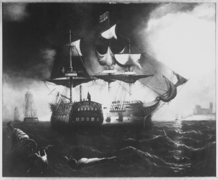 File:Action between the Bon Homme Richard and Serapis off Flamborough Head, England, on 23 September 1779. Copy of painting a - NARA - 532494.tif