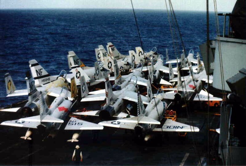 File:Aircraft of Attack Carrier Air Wing 5 parked on the flight deck of USS Bon Homme Richard (CVA-31), in 1970.jpg