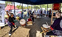 Bilder vom Zelt Musik Festival 2023 in Freiburg im Breisgau:Akaishi Daiko Freiburg e. V. ein Taiko () Gruppe bei ihrem Auftritt am 15.07.2023