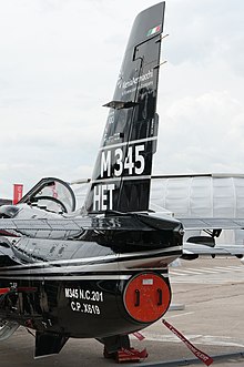 M-345 at the 2013 Paris Air Show Alenia Aermacchi M-345 CPX619 PAS 2013 02 rear end.jpg