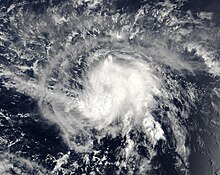 A satellite image of a tropical storm over the Central Pacific Ocean