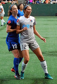 BYU's Ashley Hatch (right) was named 2017 NWSL Rookie of the Year and won the Golden Boot in 2021. Ashley Hatch.jpg