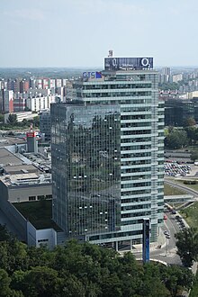 Aupark Tower in Bratislava, view from Nový Most viewpoint in Bratislava, Bratislava V District.jpg