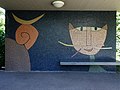 Daytime mosaic (1966) in the Gellertfeld retirement home, Karl-Jaspers-Allee 29, Basel by Bénédict Remund (1904-1993)