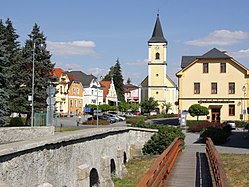 Bridge over the Bezděkovský potok and the town square