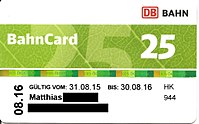 DB BahnCard 25 (Vorderseite) 2015