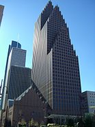 The Bank of America Center is an example of postmodern architecture construction designed by award winning architect Philip Johnson.