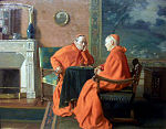 Cardeais jogando xadrez, pintura a óleo (37,5 x 46,5 cm) de Max Barascudts.