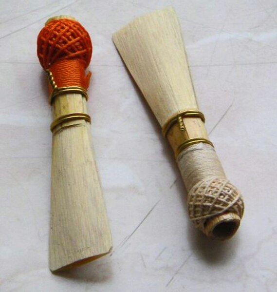 Bassoon reeds, showing the oval opening (bottom left), which is actually a vesica piscis