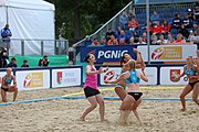 Deutsch: Beachhandball Europameisterschaften 2019 (Beach handball Euro); Tag 6: 7. Juli 2019 – Frauenfinale, Dänemark-Ungarn 2:0 (18:12, 23:22) English: Beach handball Euro; Day 6: 7 July 2019 – Women's Final – Denmark-Hungary 2:0 (18:12, 23:22)