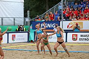 Deutsch: Beachhandball Europameisterschaften 2019 (Beach handball Euro); Tag 6: 7. Juli 2019 – Frauenfinale, Dänemark-Ungarn 2:0 (18:12, 23:22) English: Beach handball Euro; Day 6: 7 July 2019 – Women's Final – Denmark-Hungary 2:0 (18:12, 23:22)