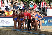 Deutsch: Beachhandball Europameisterschaften 2019 (Beach handball Euro); Tag 4: 5. Juli 2019 – Frauen, Viertelfinale, Spanien-Ungarn 1:2 (14:16, 26:16, 2:5) English: Beach handball Euro; Day 4: 5 July 2019 – Quarter Final Women – Spain-Hungary 1:2 (14:16, 26:16, 2:5)