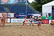 Deutsch: Beachhandball Europameisterschaften 2019 (Beach handball Euro); Tag 5: 6. Juli 2019 – Frauen, Halbfinale, Ungarn-Niederlande 2:0 (19:16, 15:12) English: Beach handball Euro; Day 5: 6 July 2019 – Semifinal Women – Hungary-Netherlands 2:0 (19:16, 15:12)