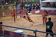 Deutsch: Beachhandball bei den Olympischen Jugendspielen 2018; Tag 5, 10. November 2018; Mädchen, Hauptrunde - Chinese Taipei (Taiwan)-Niederlande 1:2 English: Beach handball at the 2018 Summer Youth Olympics at 11 October 2018 – Girls Main Round – Chinese Taipei (Taiwan)-Netherlands 1:2