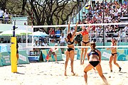 Deutsch: Beachvolleyball bei den Olympischen Jugendspielen 2018; Tag 9, 15. Oktober 2018; Mädchen, Viertelfinale: USA-Spanien 2–1 (21–19/17–21/15–9) English: Beach volleyball at the 2018 Summer Youth Olympics at 15 October 2018 – Girls Quarterfinals: USA-Spain 2–1 (21–19/17–21/15–9)