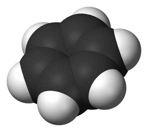 Die Darstellung im Kalottenmodell zeigt, wie kompakt das Benzol-Molekül tatsächlich ist.