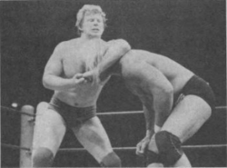 Backlund with Hulk Hogan in a headlock during a 1981 match Bob Backlund and Hulk Hogan, 1981.png