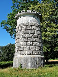 Monument to the battle on Bramberg, Neuenegg municipality, design by Karl Marcell Heigelin (1798-1833), inscribed In memoriam proelii Laupensis e quo Bernenses cum sociis die 21 junii 1339 victore discessere, with the coat of arms of Erlach, Hic lapis positus est 1853. Brambergdenkmal1.jpg