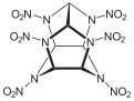 Partially condensed, stereo, skeletal formula of hexanitrohexaazaisowurtzitane CL-20.svg